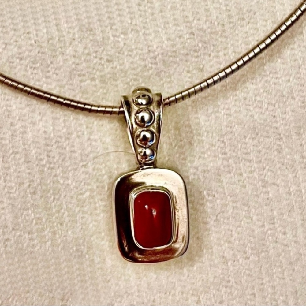 Silpada Red Coral & Sterling Silver Pendant Only • RARE & Retired • LIKE NEW